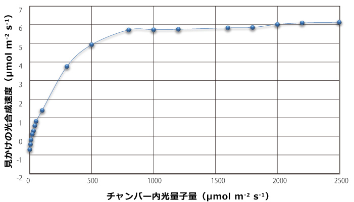 光-光合成曲線測定事例（LI-6800 植物光合成総合解析システム）
