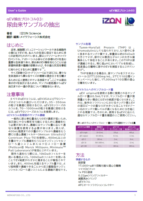 qEV細胞外小胞抽出キットを使用した尿からのEV抽出アプリケーションノート