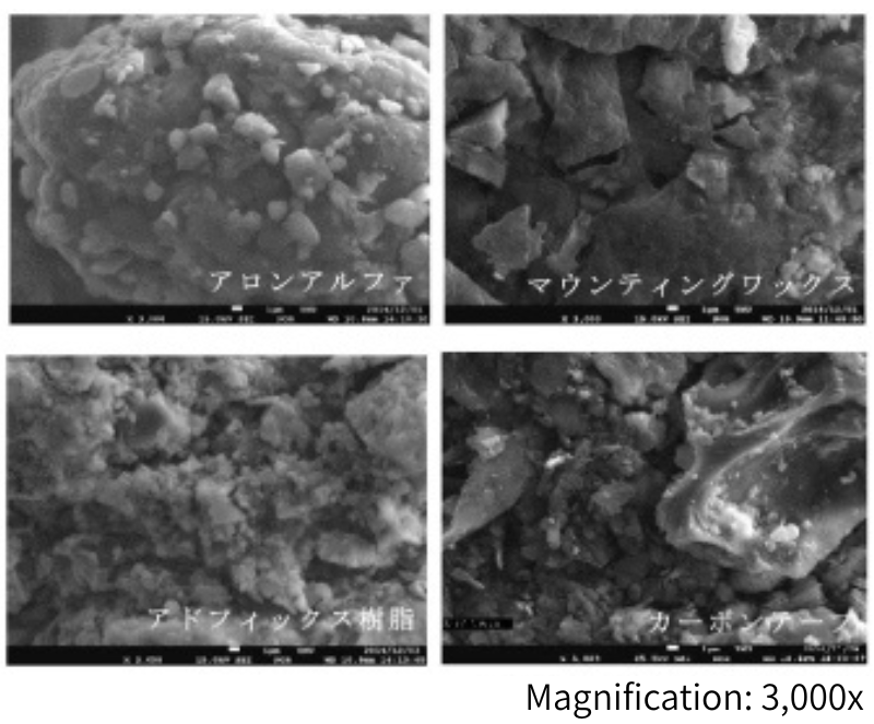 Comparison of secondary electron images obtained by FE-EPMA for in-vehicle dust samples prepared using different fixation methods
